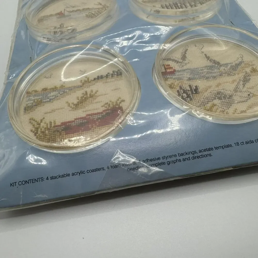 Fond Memories 4 SEASCAPES Counted Cross Stitch Acrylic Coasters C-12 Kit